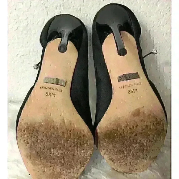 Badgley Mischka Womens Size 8.5 Black Satin Open Side 3'' Stilettos Heels Bow - Picture 5 of 7